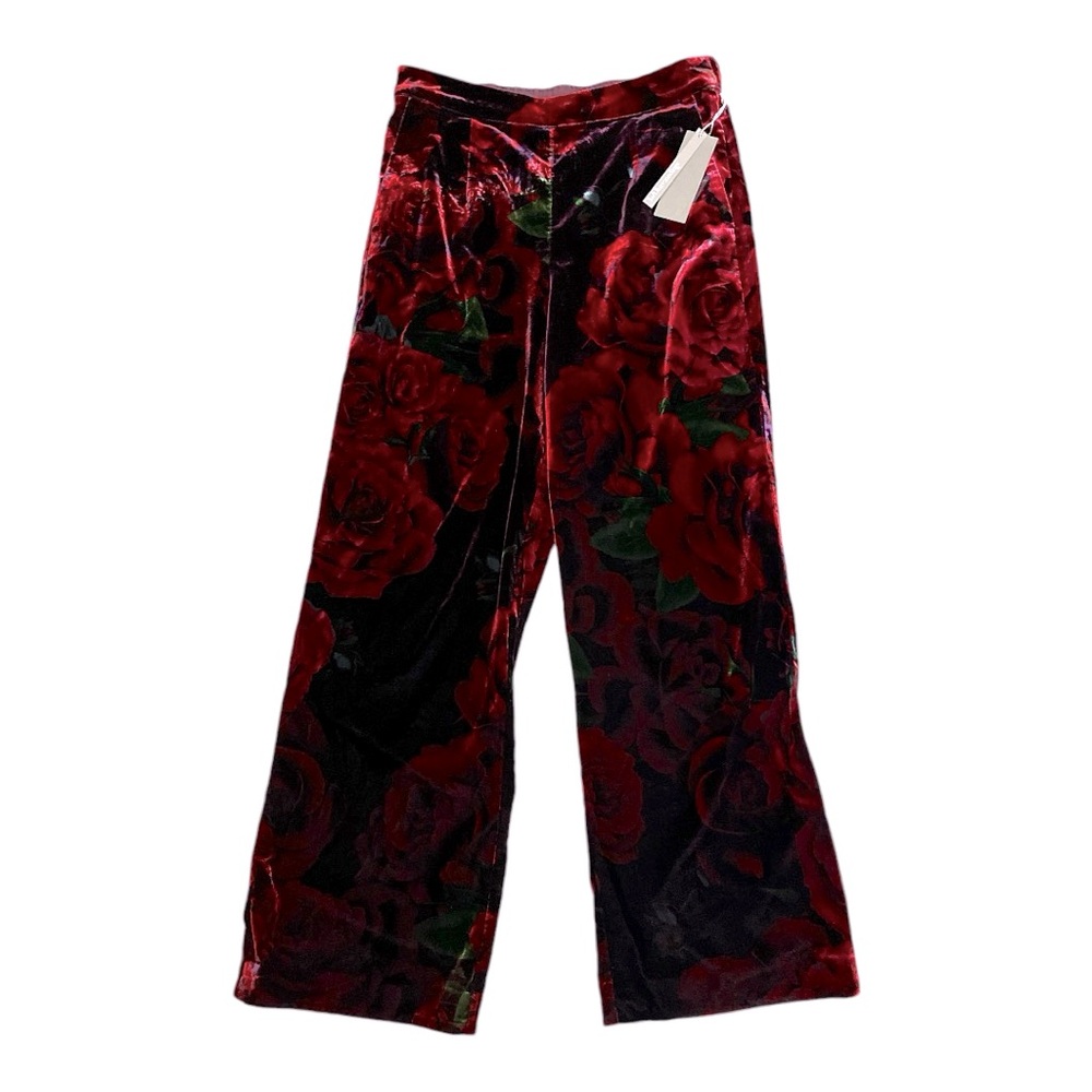 Soft Surroundings Aria Velvet Wide Leg Romantic Roses Pants - Picture 5 of 10
